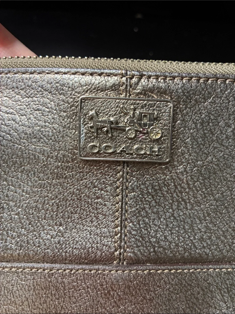 Coach Metallic Taupe Leather Wristlet